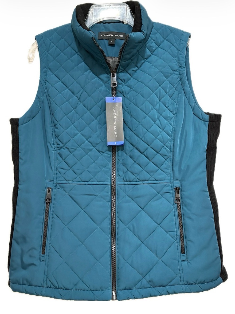 Andrew Marc Quilted Vest | Ribbed Knit Side Panels | Teal | Size L | NWT - Picture 3 of 10